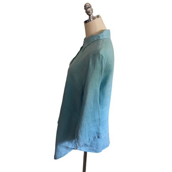 Click Color Me Cotton Top Women's Size Medium Light Blue Button Up 3/4 Sleeve - Picture 4 of 9